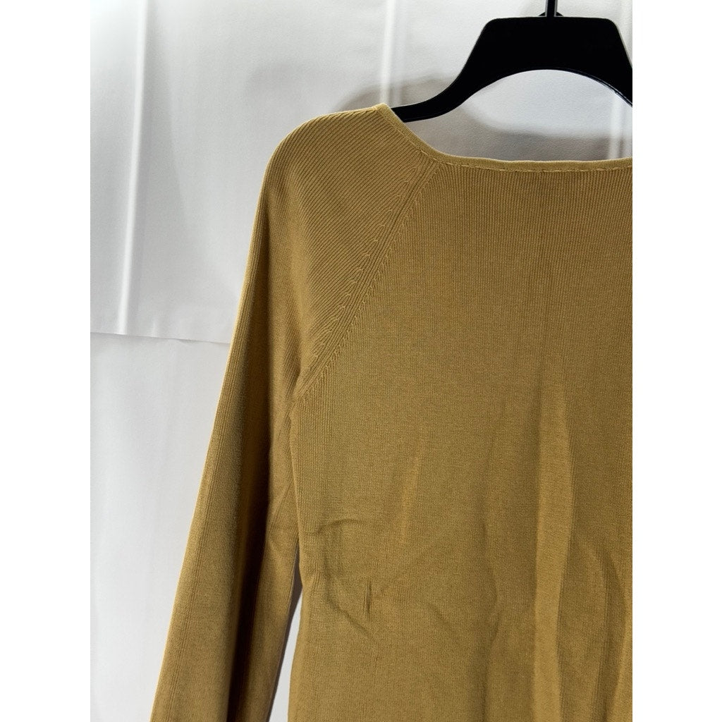 STUDIO BY LIZ CLAIBORNE Women's Tan V-Neck Knit Long Sleeve Pullover Top SZ M