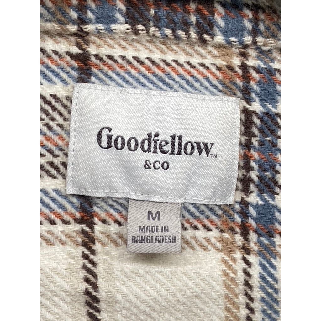 GOODFELLOW & CO Men's Beige-Brown-Blue Plaid Button-Up Flannel Shirt SZ M