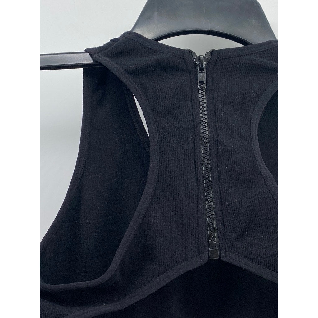 MADRAG Women's Black Ribbed Crewneck Cutout Sleeveless Romper SZ S/M