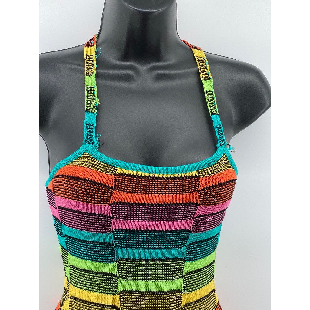 FASHION NOVA Women’s Multicolor Knit Scoop-Neck Side-Slit Maxi Halter Dress SZ S