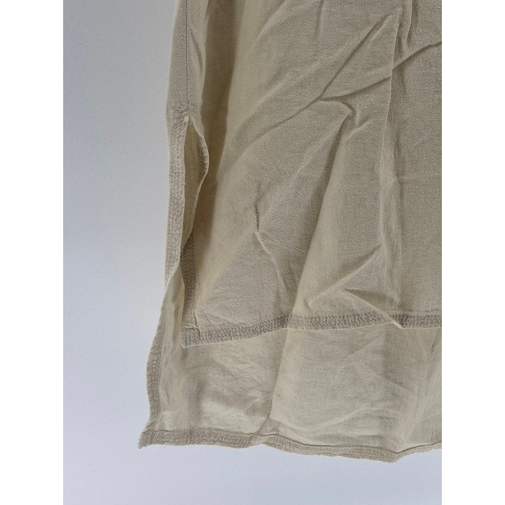 MADEWELL Women's Beige-Black Embroidered Paradise Raw Short Sleeve Dress SZ M
