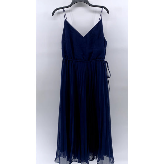 ASOS DESIGN Women's Dark Blue V-Neck Pleated Waist Tie Midi Dress US 8