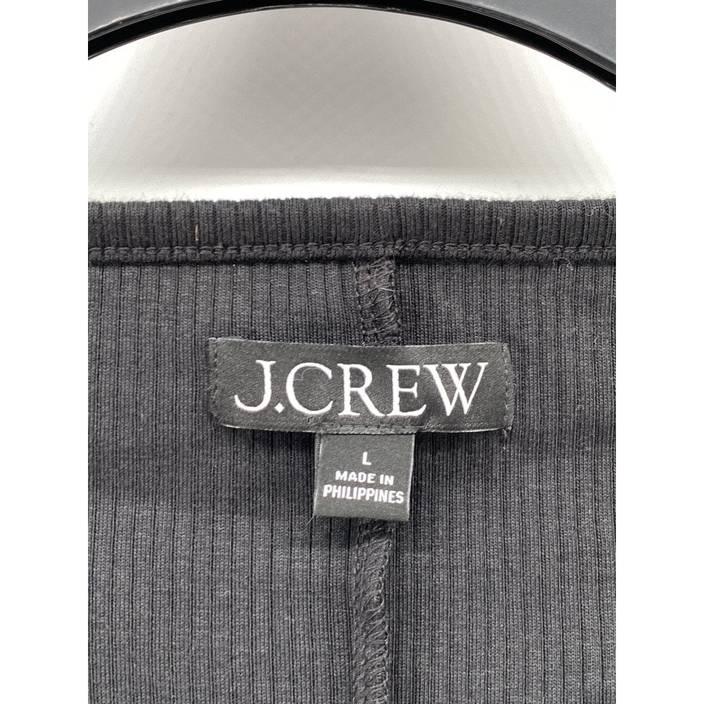 J.CREW Women's Vintage Black Ribbed Elbow Sleeve Henley Top SZ L