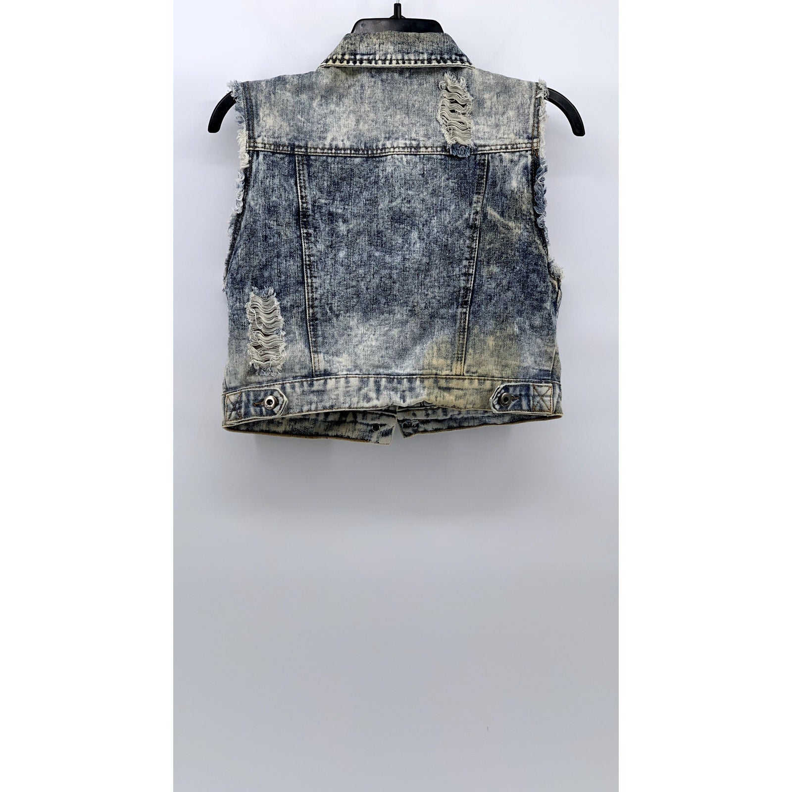 CHIQLE Women's Blue Denim Architect Distressed Button-Up Sleeveless Vest SZ L