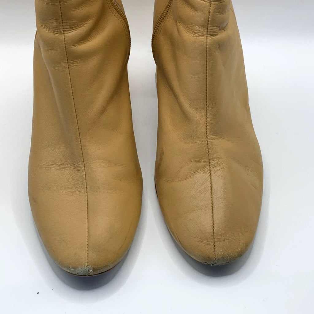 ZARA Women's Tan Faux-Leather Block-Heel Round-Toe Ankle Boots SZ 8