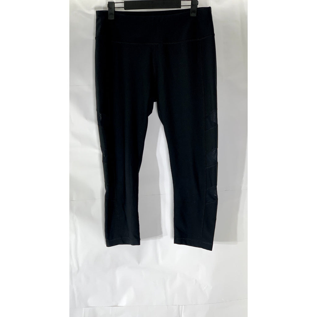 90 DEGREES BY REFLEX Women's Black Mesh High-Rise Cropped Leggings SZ L