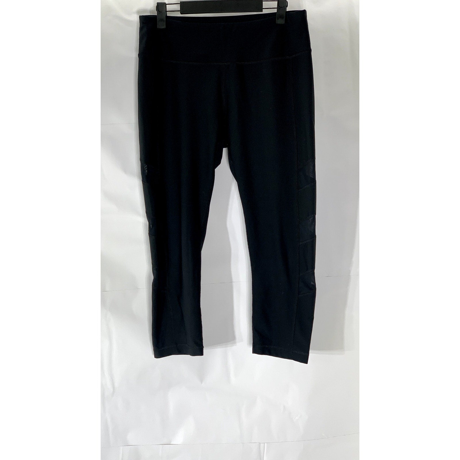 90 DEGREES BY REFLEX Women's Black Mesh High-Rise Cropped Leggings SZ L