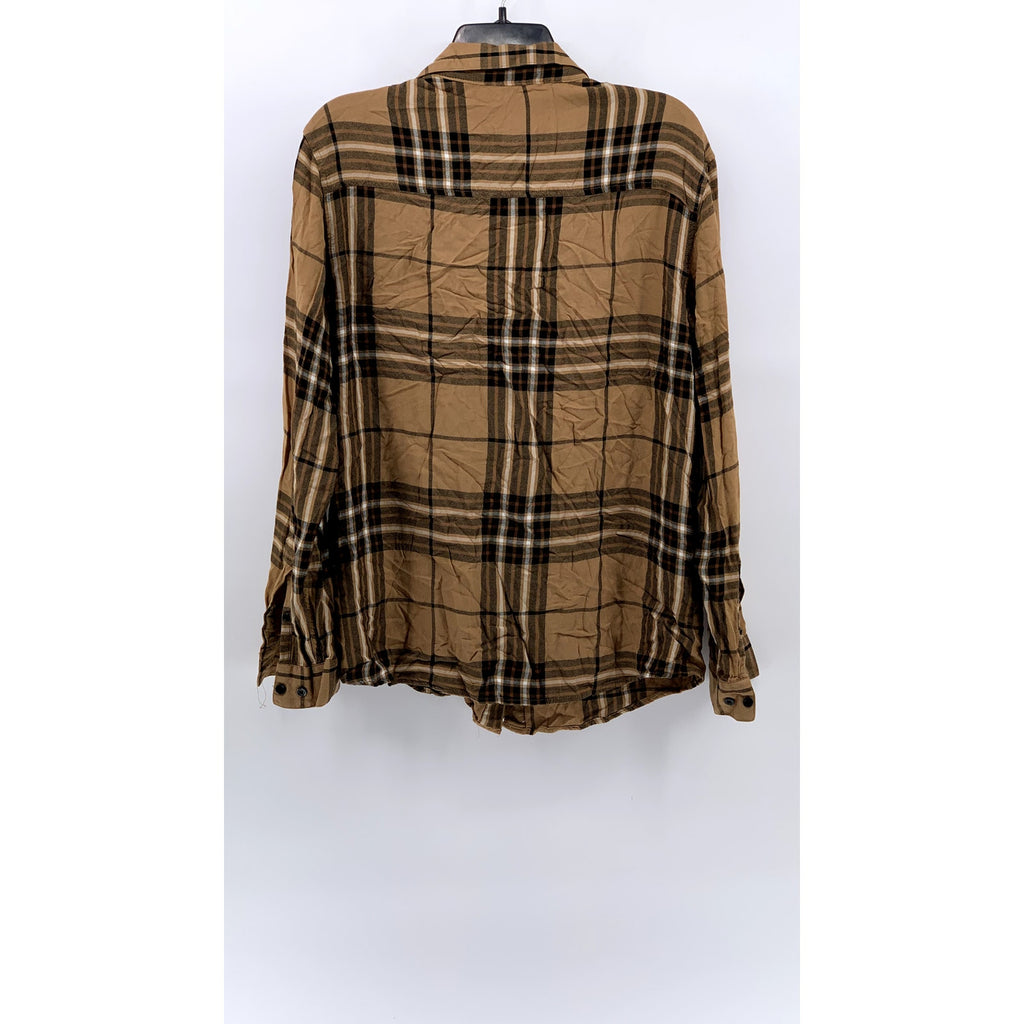 H&M Men’s Tan-Black Plaid Button-Up Regular Fit Shirt SZ M
