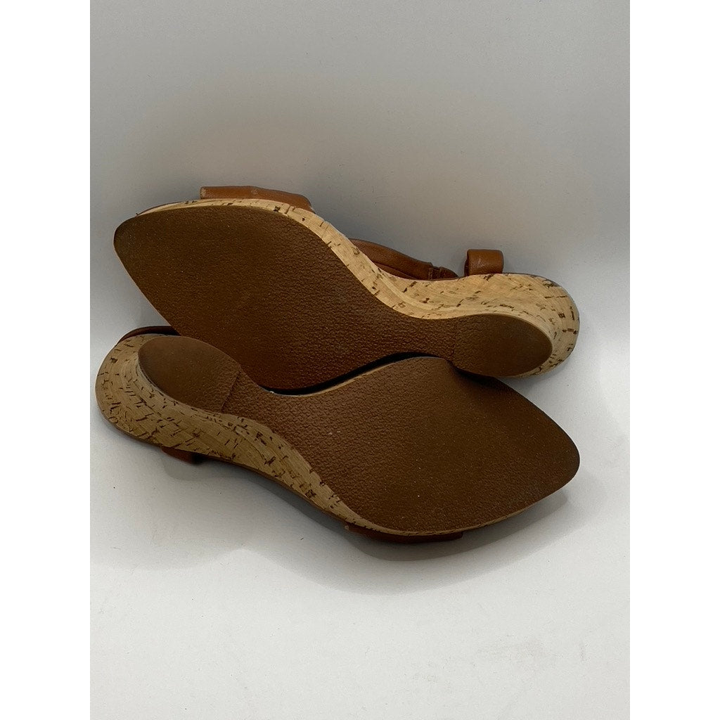 STEVEN BY STEVEN MADDEN Women's Brown Faux Leather Bow Cork Wedge Sandals SZ 7