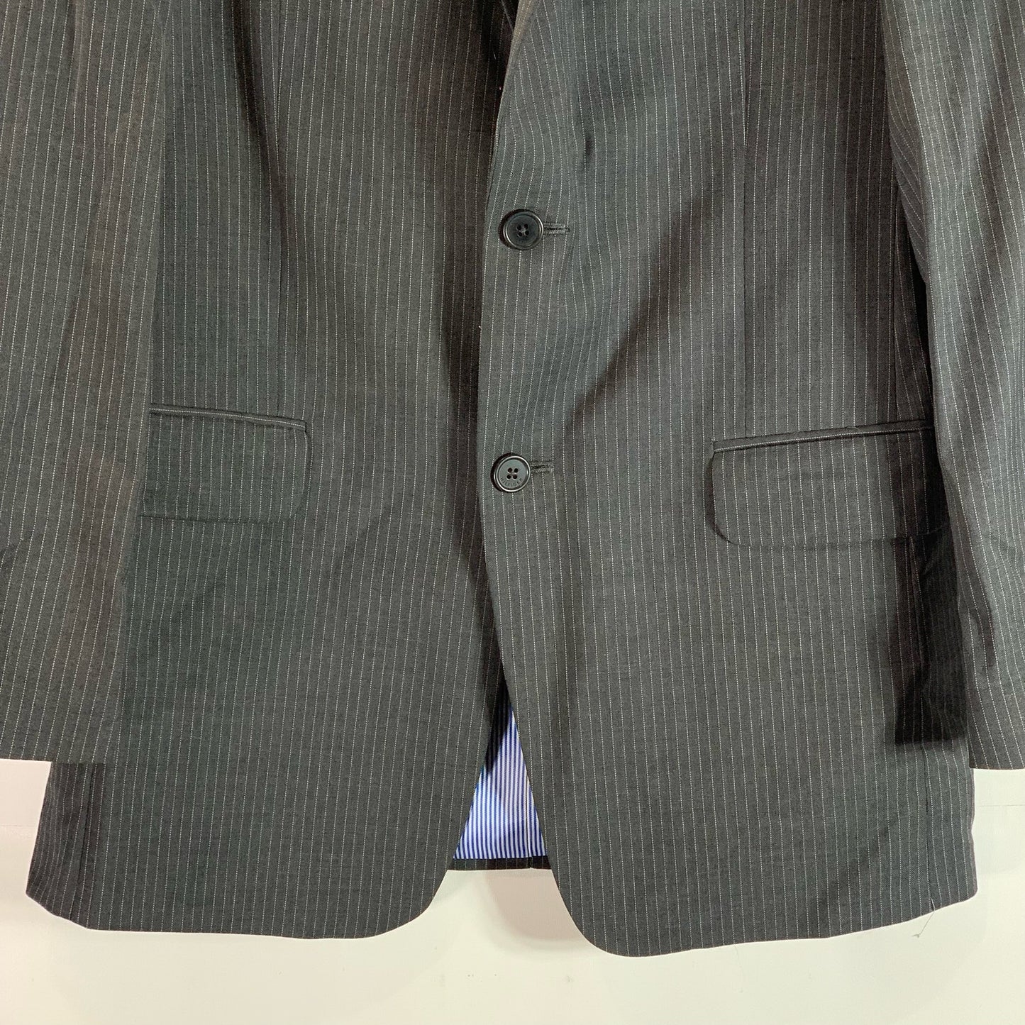 TOMMY HILFIGER Men's Gray Pinstripe Regular-Fit Two-Button Wool Blazer SZ 38R