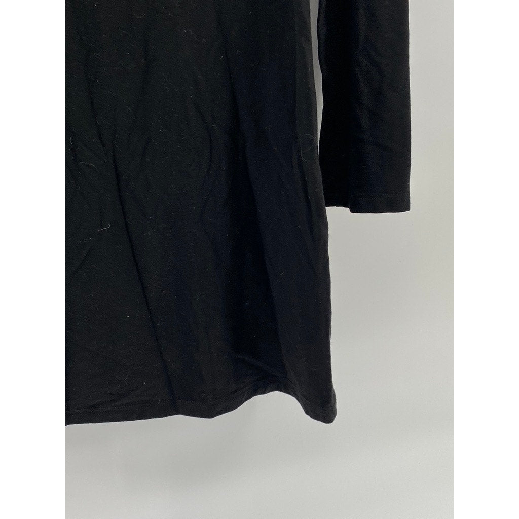 UNBRANDED Women's Black Solid Crewneck Long Sleeve Casual A-Line Mini Dress SZ S