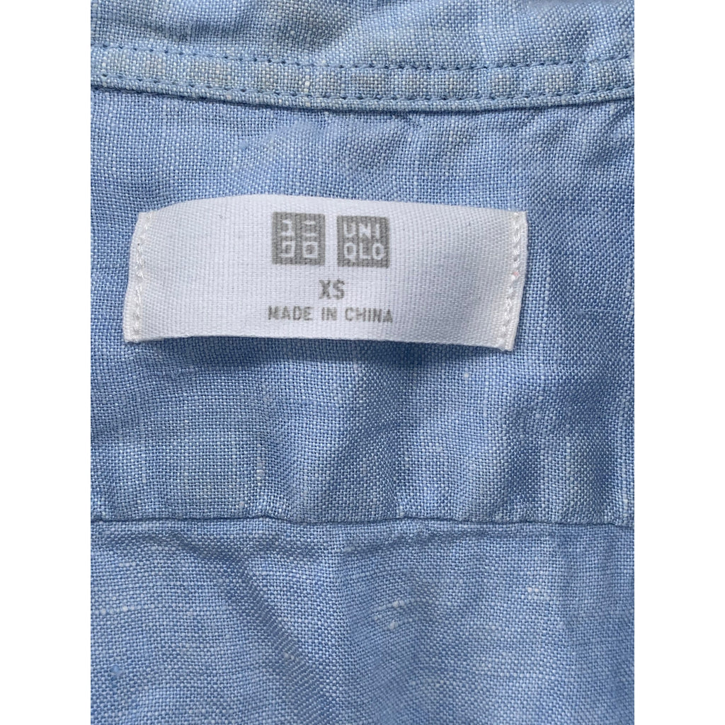 UNIQLO Men's Light Blue Linen Button-Up Long Sleeve Regular-Fit Shirt SZ XS