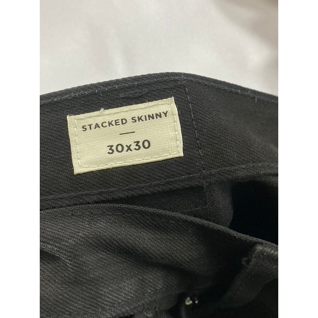 PACSUN Men’s Solid Black Stacked Skinny Raw-Hem Denim Jean SZ 30X30