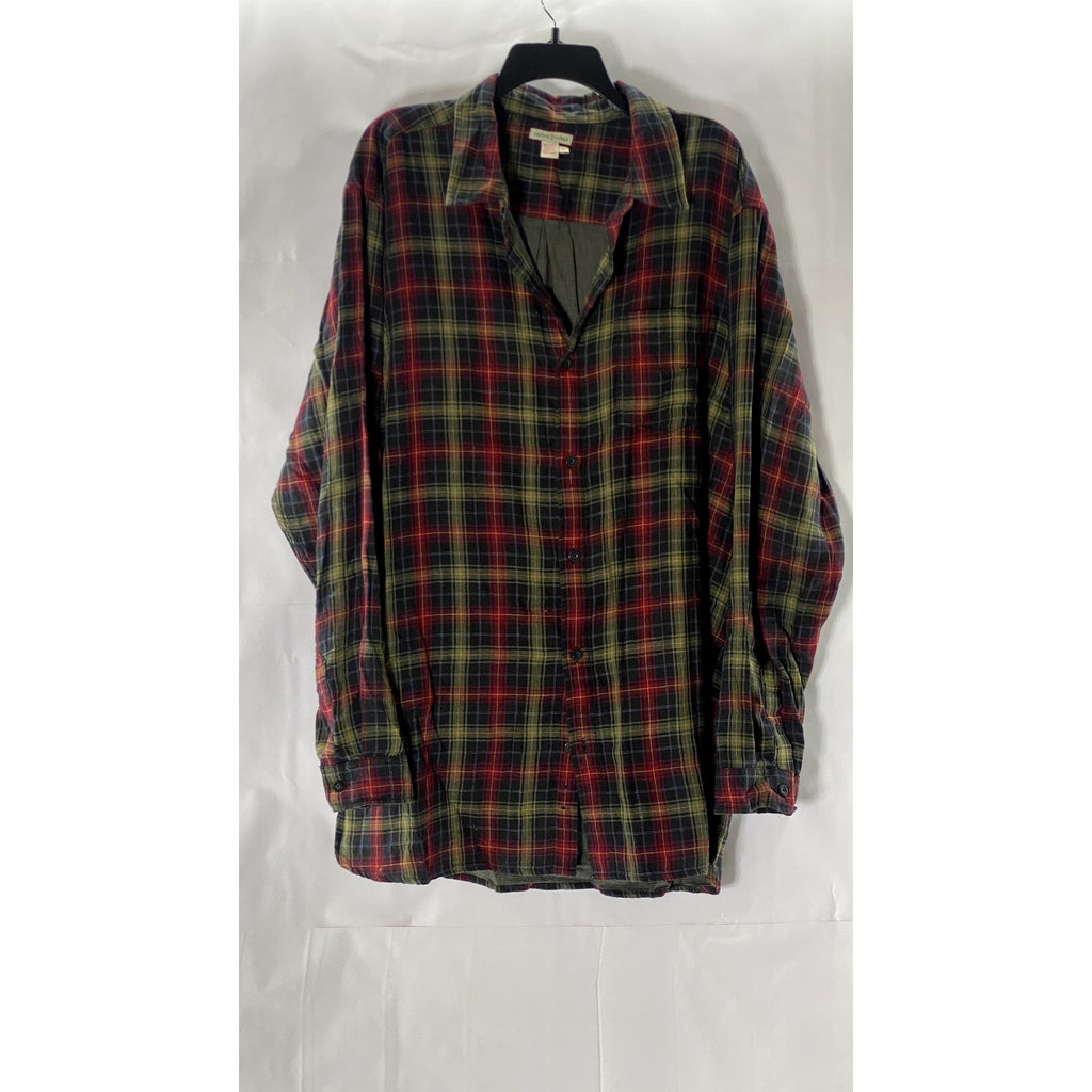 CARBON2COBALT Men's Tall Red/Green Plaid Flannel Button-Up Shirt SZ XL/T
