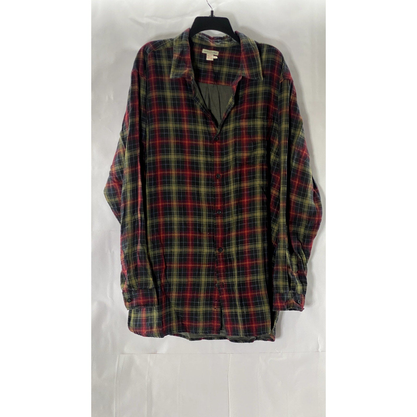 CARBON2COBALT Men's Tall Red/Green Plaid Flannel Button-Up Shirt SZ XL/T