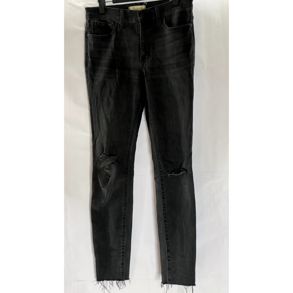 MADEWELL Women's Black 9" Mid-Rise Skinny Frayed Hem Denim Five-Pocket Jean SZ28