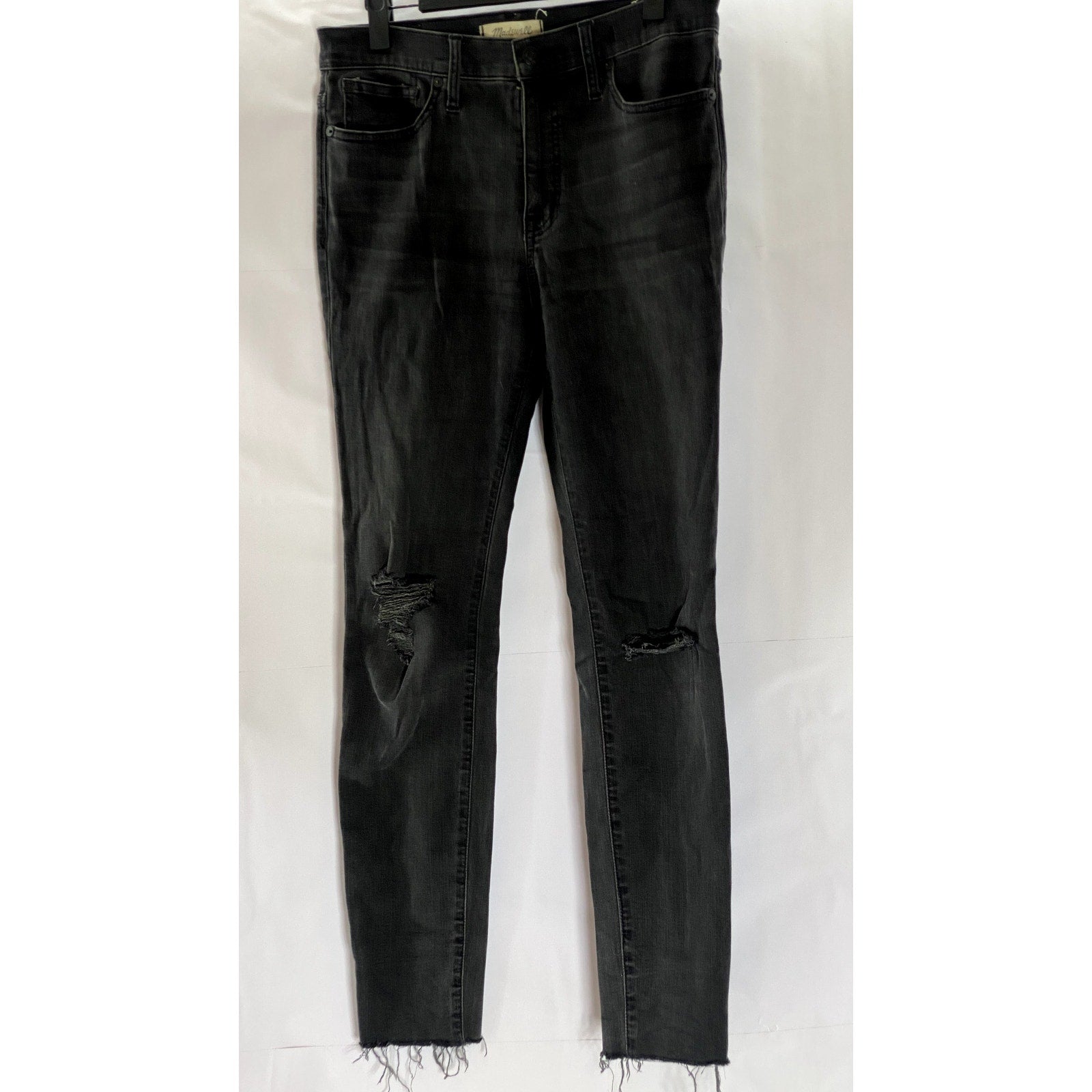 MADEWELL Women's Black 9" Mid-Rise Skinny Frayed Hem Denim Five-Pocket Jean SZ28