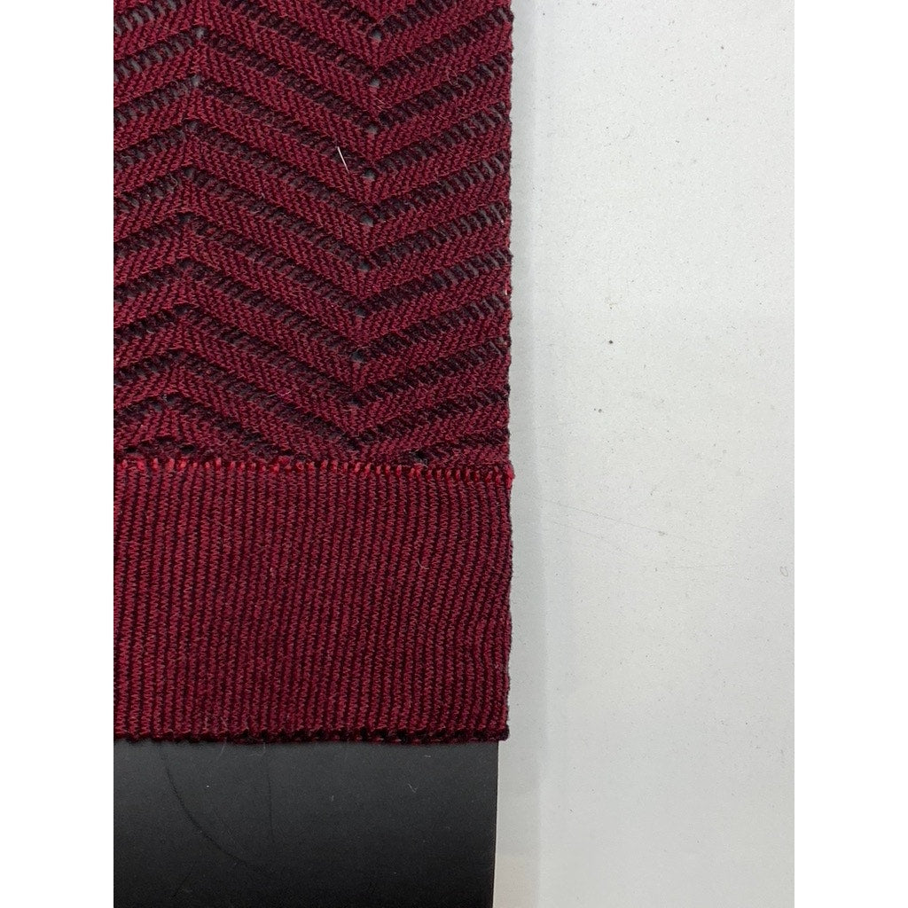 MEMOI Women's Two-Toned Beet Red Knit Chevron Knee High Socks SZ OS