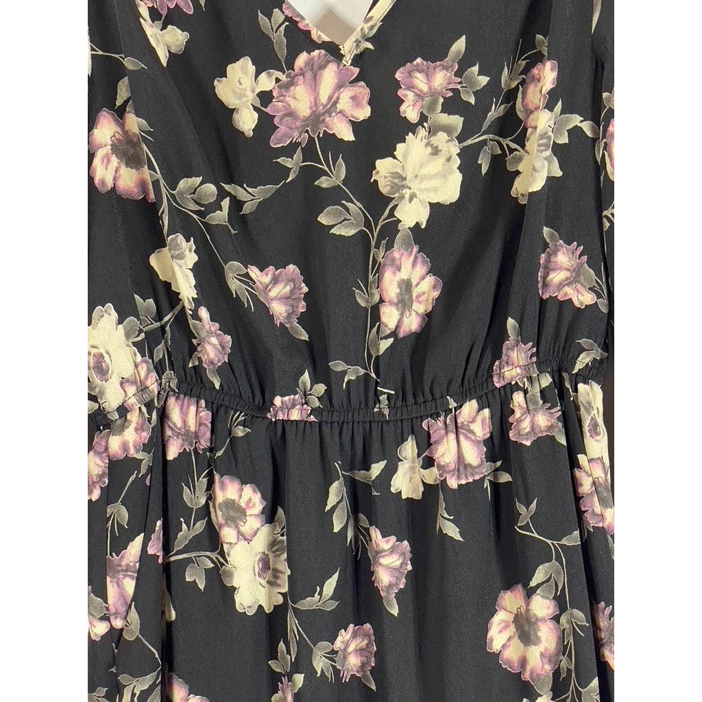 SKIES ARE BLUE Women's Black Floral Print Bronwyn V-Neck Long Sleeve Dress SZ S