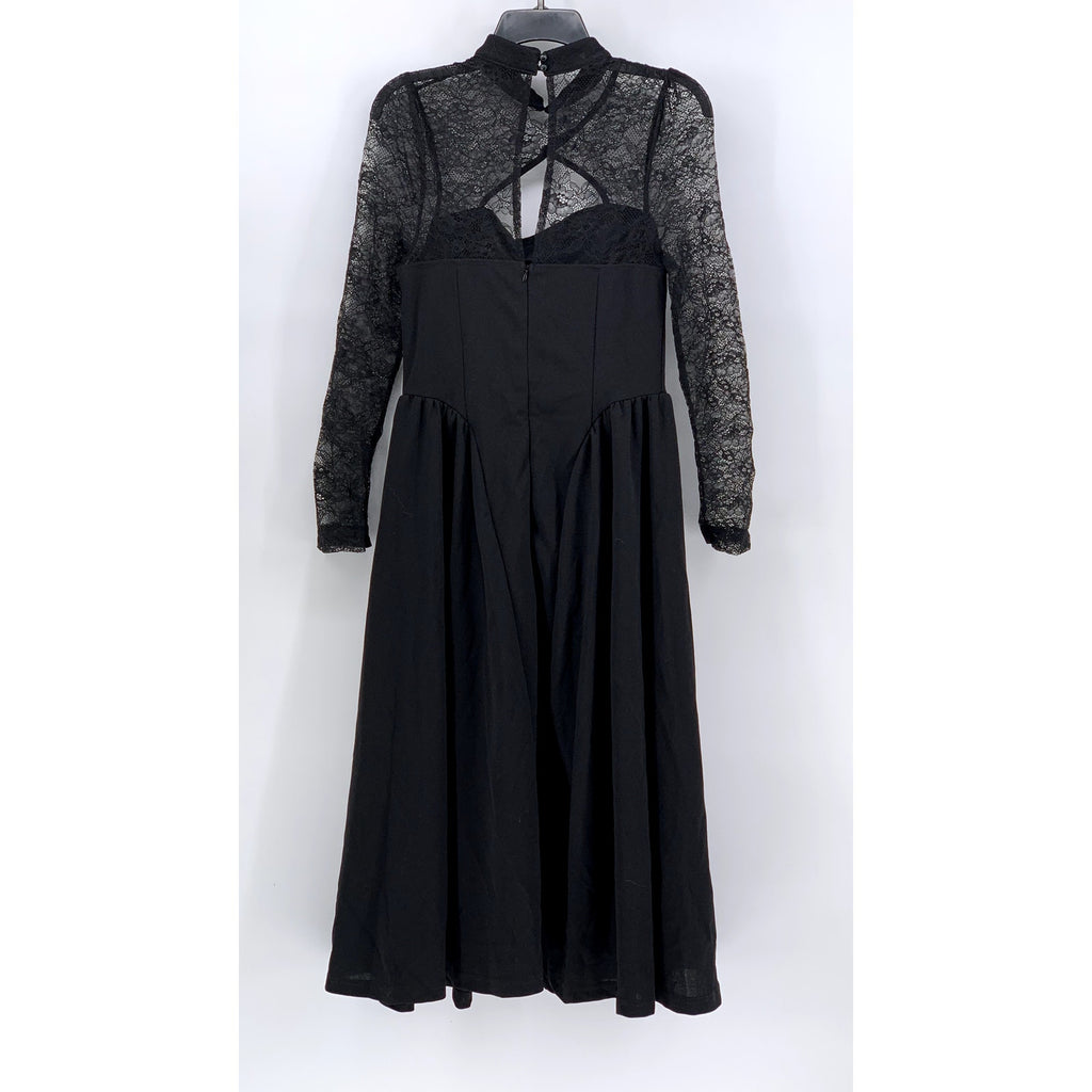 SHEIN Women's Black Lace-Trim Long Sleeve Maxi Dress SZ 6