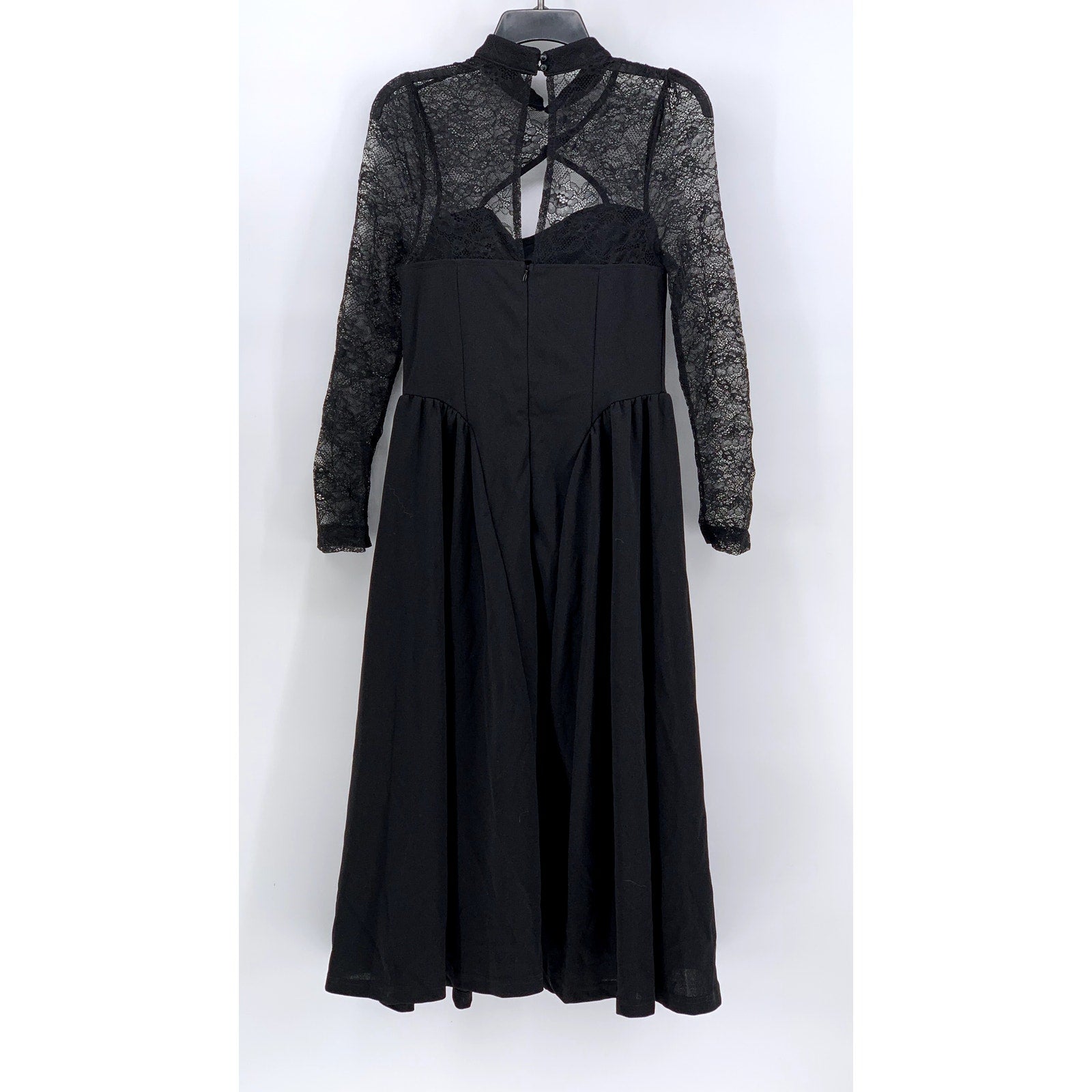 SHEIN Women's Black Lace-Trim Long Sleeve Maxi Dress SZ 6