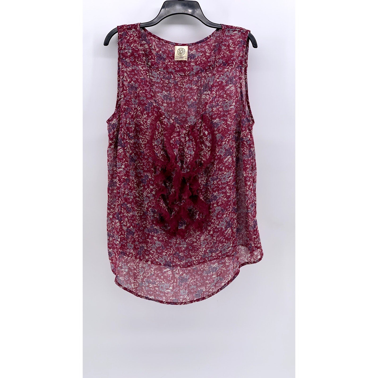 PARISIAN BELLE COLLECTION Women's Plus Burgundy Floral Fringe Top SZ 18/20