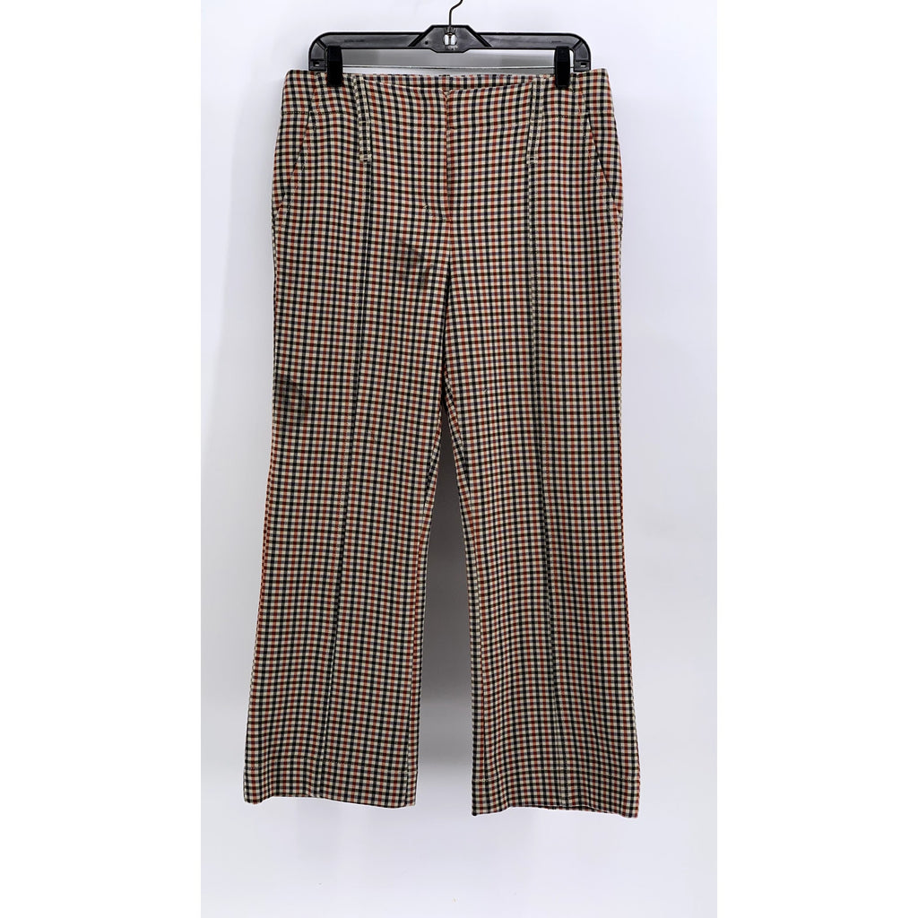 TORY BURCH Women's Orange-Black-Beige Gingham Flare Pants SZ 8(L)