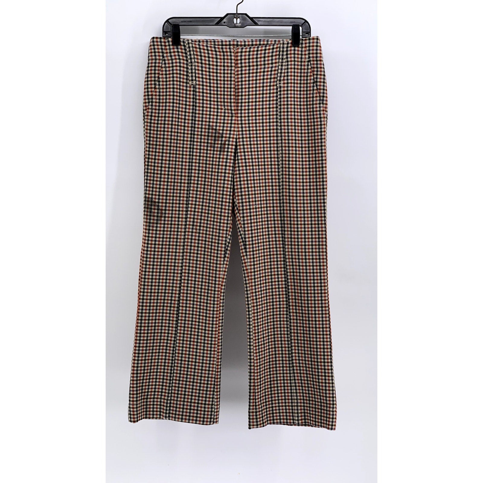 TORY BURCH Women's Orange-Black-Beige Gingham Flare Pants SZ 8(L)
