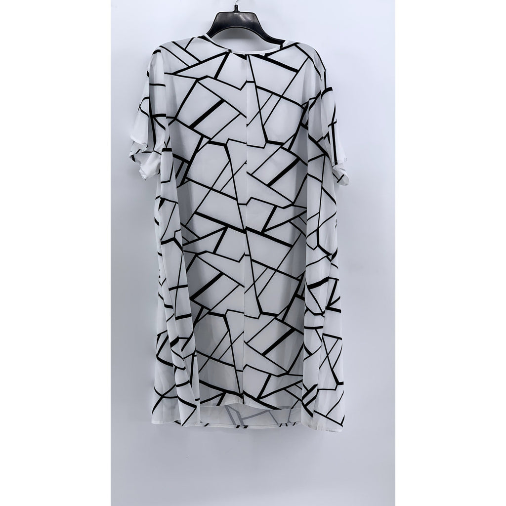 EMERY ROSE Women's White-Black Abstract Print V-Neck Short Sleeve Dress SZ 3XL