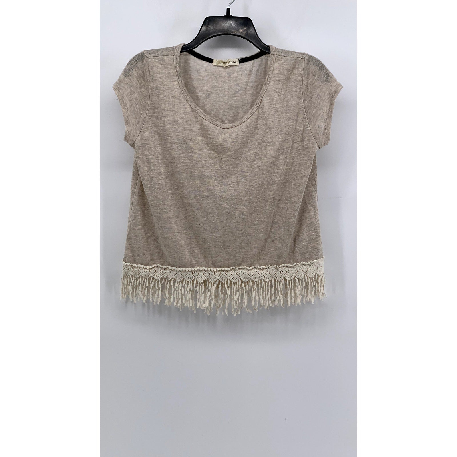 REWIND Womens Tan Boho Laced Cropped Shirt SZ S