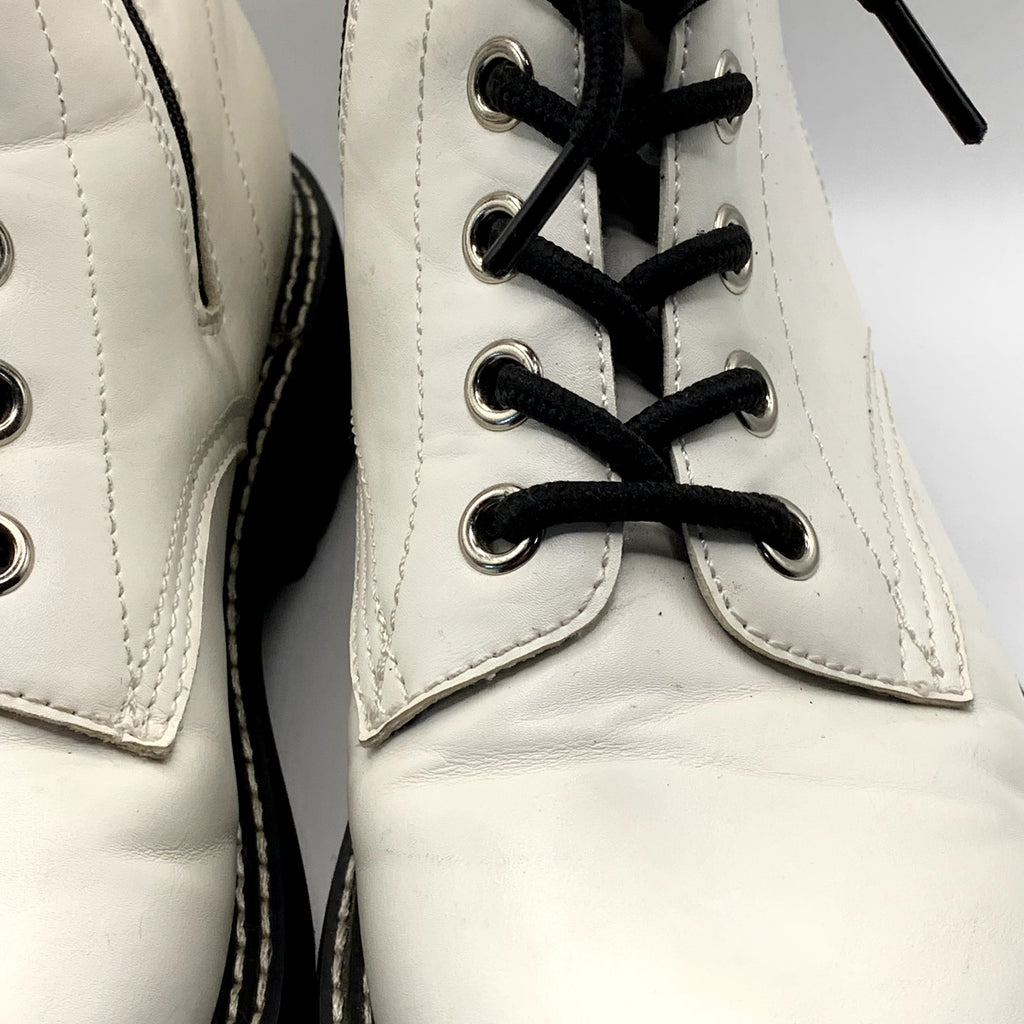 DUNES Women's White Chaplin Faux-Leather Side-Zip Lace-Up Combat Boots SZ 8.5