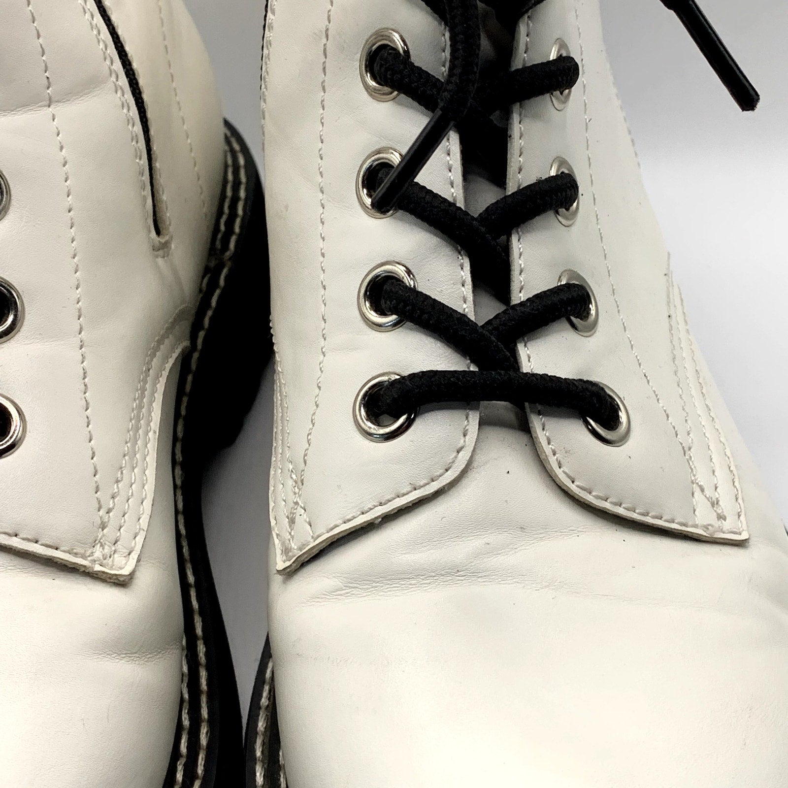 DUNES Women's White Chaplin Faux-Leather Side-Zip Lace-Up Combat Boots SZ 8.5