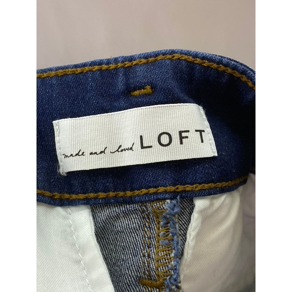 LOFT Women's Dark Blue Rinse Wash Patch Pocket High-Rise Denim Shorts SZ 25