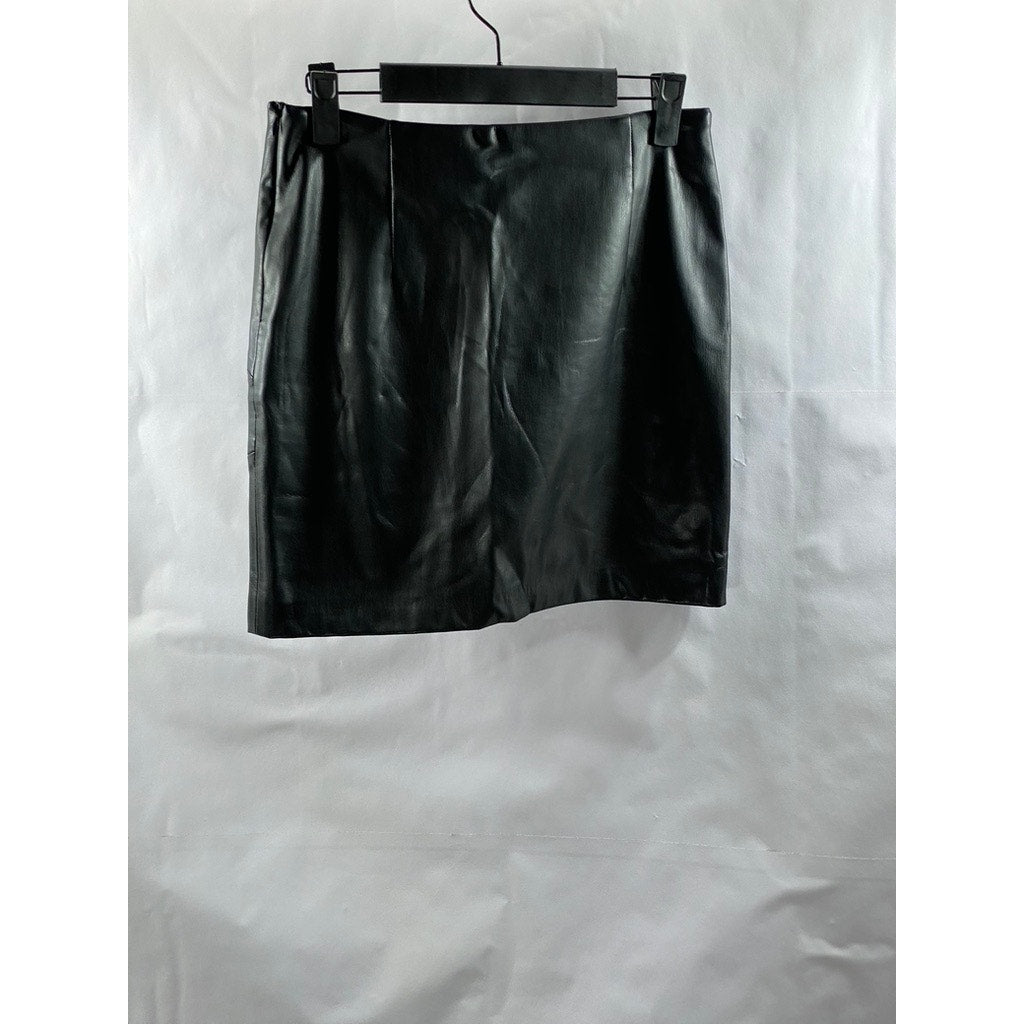 ZARA Women's Black Faux Leather Straight Mini Skirt SZ XS