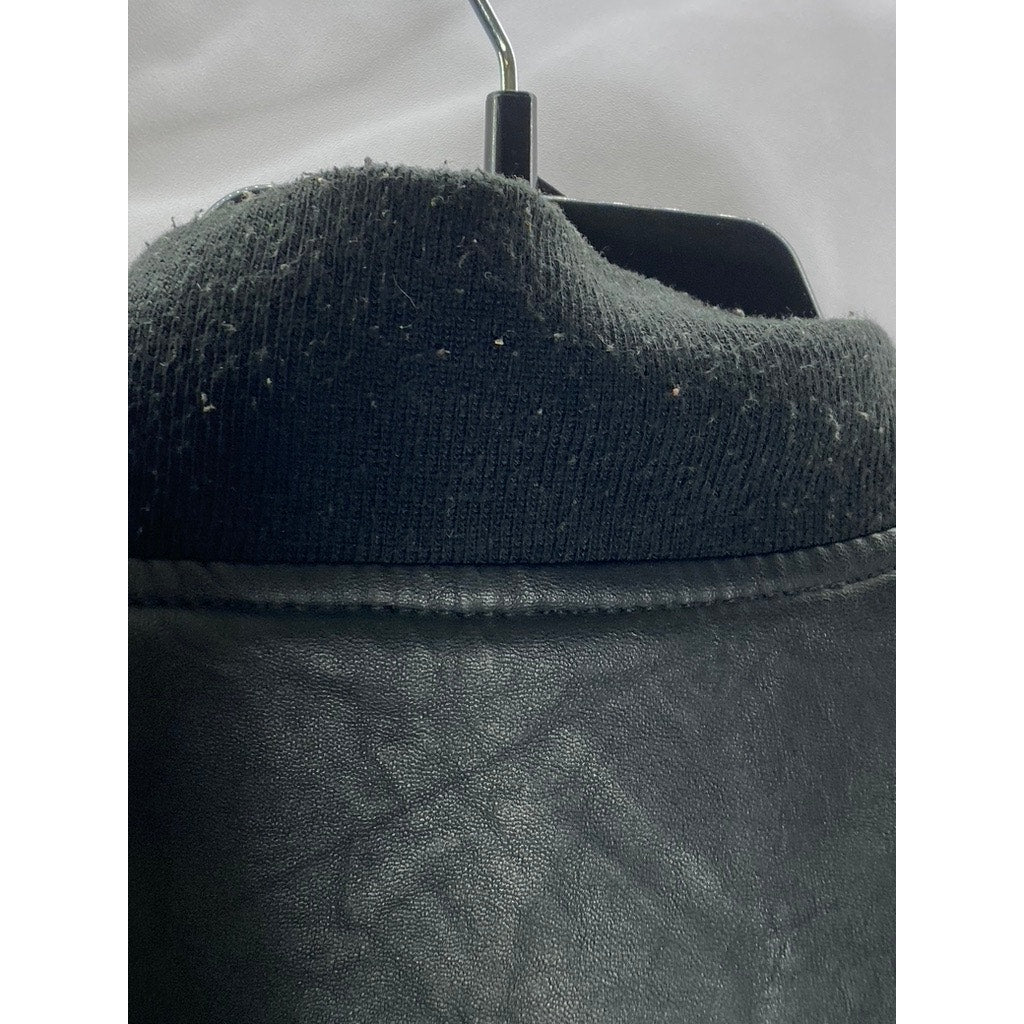 GENUINE PX Men's Vintage Black/Red Colorblock Faux-Leather Zip-Up Jacket SZ S