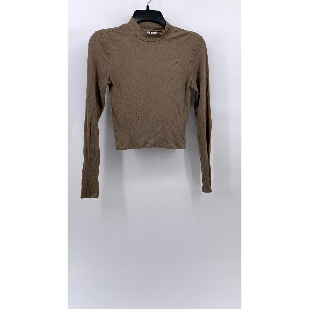 DIVIDED By H&M Women's Light Brown Ribbed Mock-Neck Long Sleeve Top SZ S