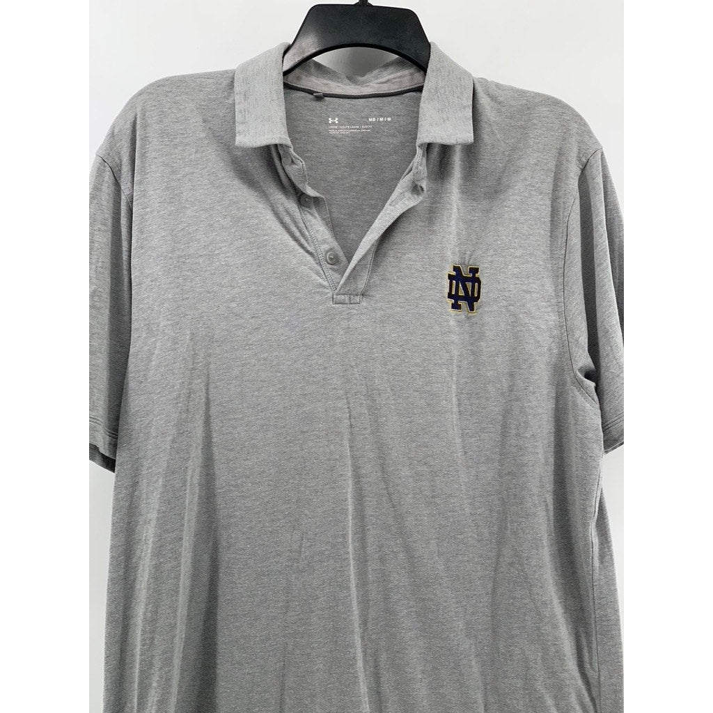 UNDER ARMOUR Men's Gray Notre Dame Short Sleeve Polo SZ M