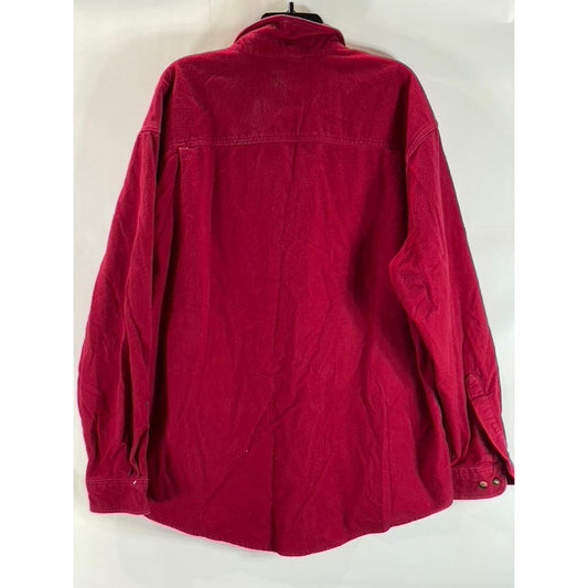EDDIE BAUER Men's Red Fleece Button-Up Long Sleeve Shirt Jacket SZ XL