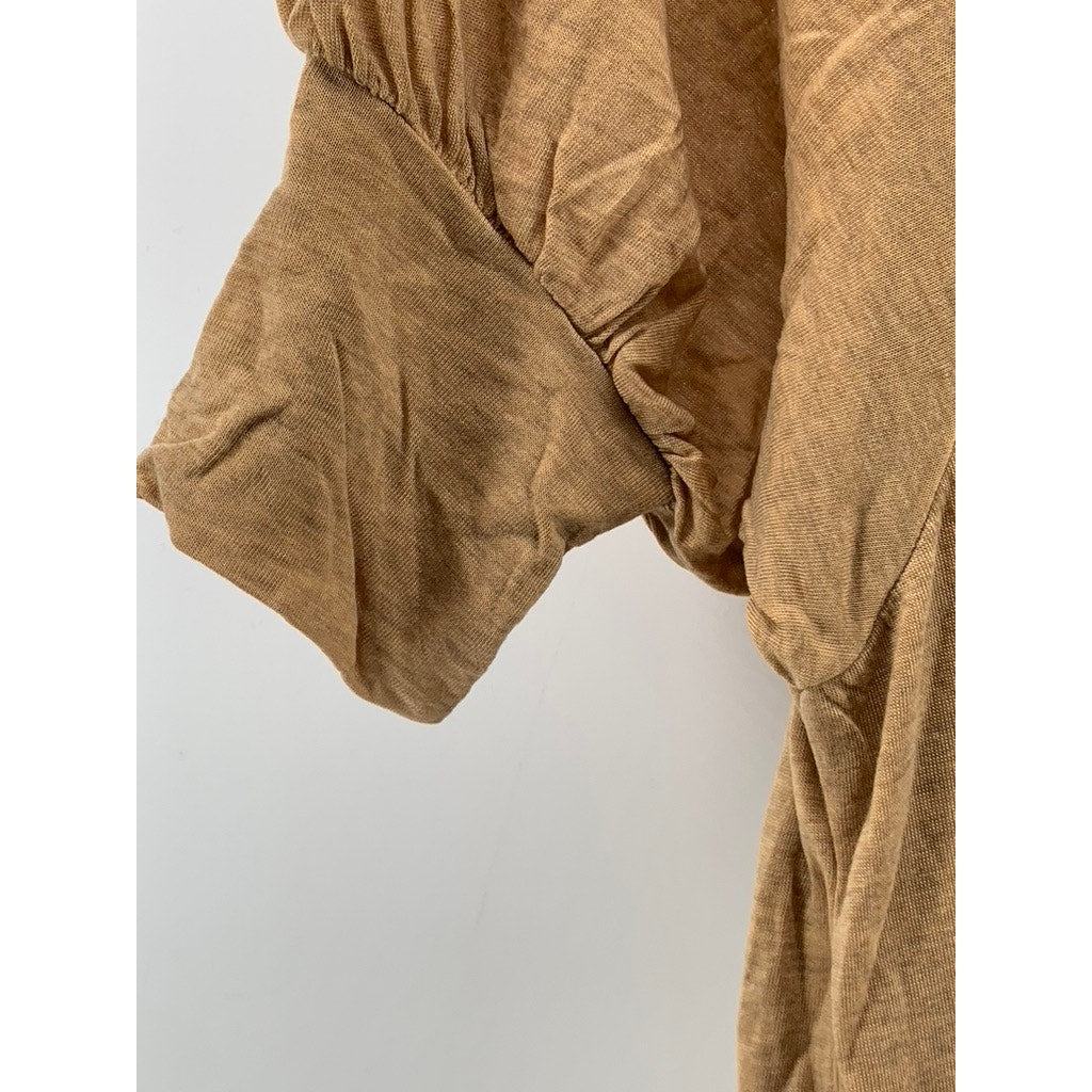 BCBMAXAZARIA Women's Tan Scoop-Neck Short Sleeve Bodycon Mini Dress SZ XS