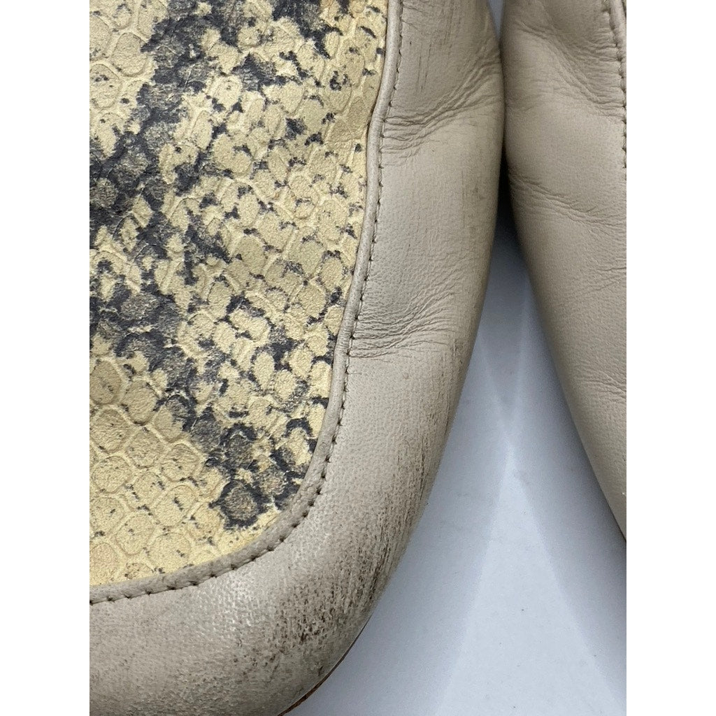 COLE HAAN Women’s Beige Leather Snake-Skin Embossed Slip-On Mule Shoes SZ 6.5