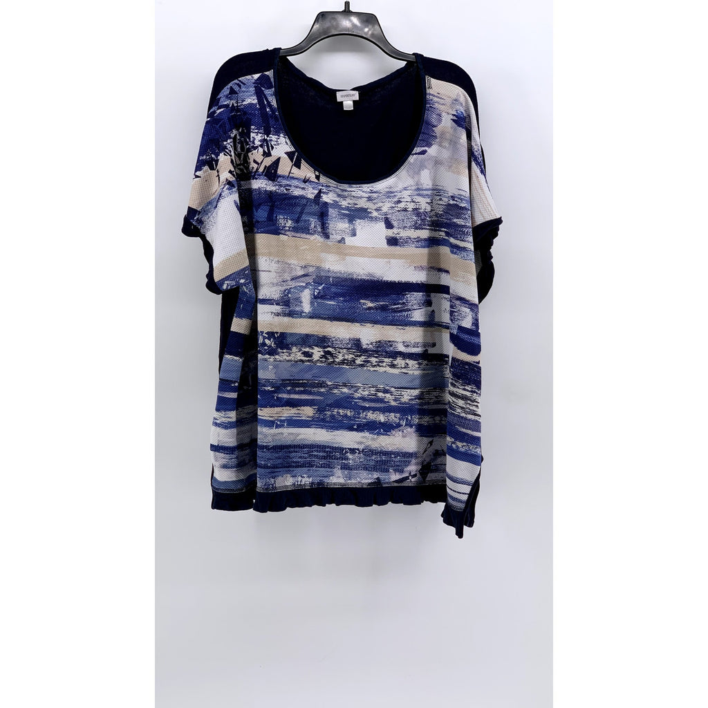 AVENUE Women's Plus Navy-White Printed Short Sleeve Top SZ 26/28