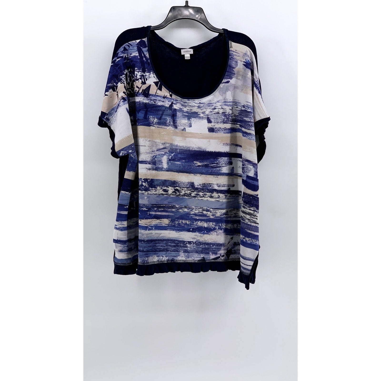 AVENUE Women's Plus Navy-White Printed Short Sleeve Top SZ 26/28