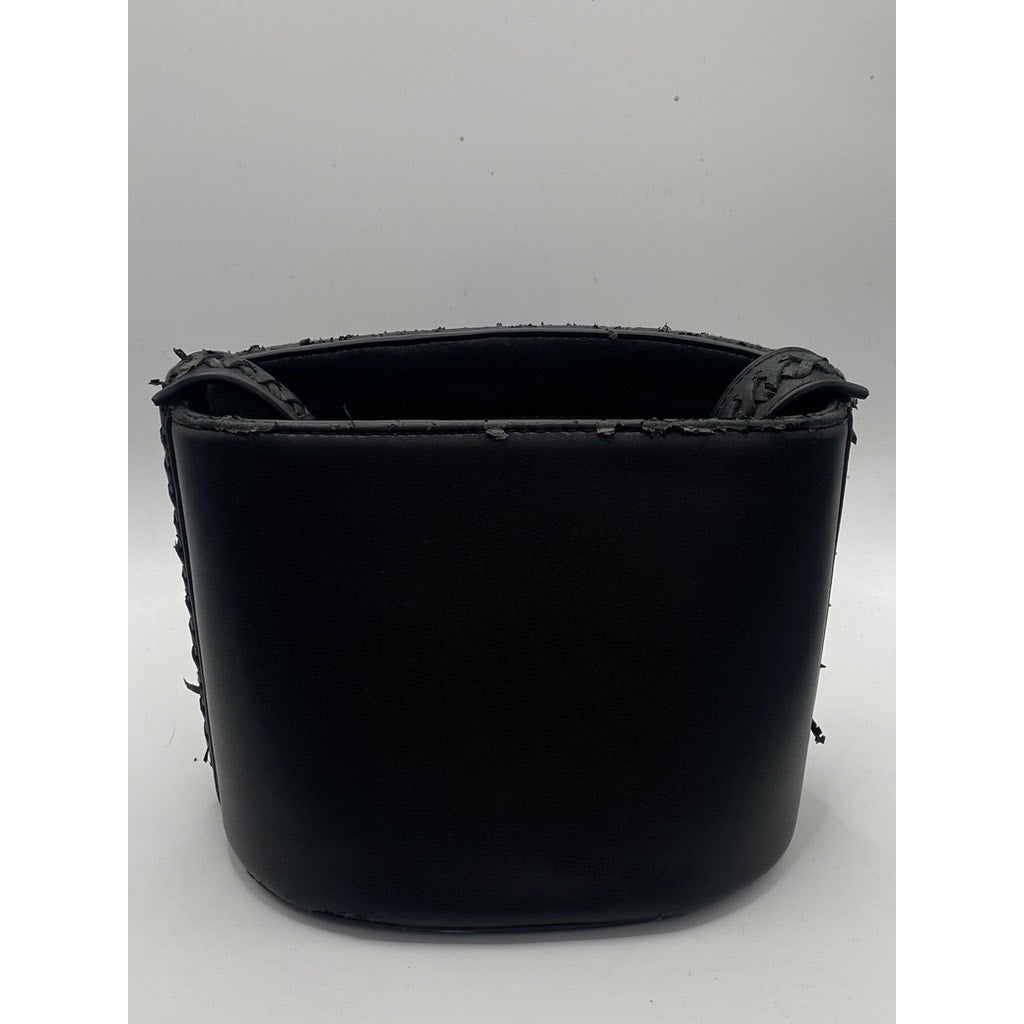 FREE PEOPLE Women’s Black Faux-Leather Braided-Strap Square Top-Handle Bag SZ OS