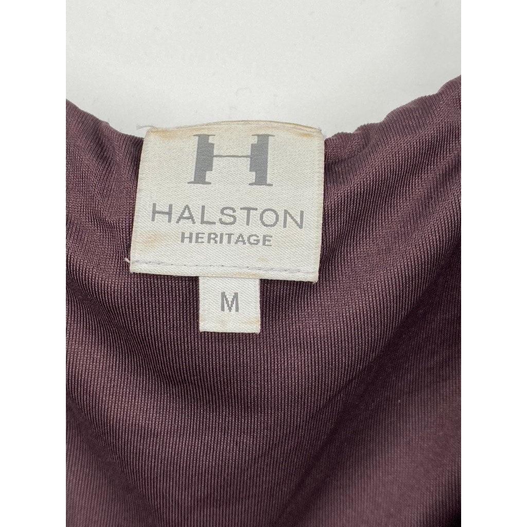 HALSTON HERITAGE Women's Wine Short Sleeve V-Neck Ruched Mini Dress SZ M