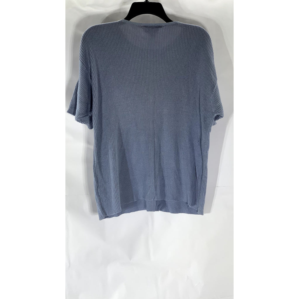 NORTON MCNAUGHTON Women’s Blue Rib Knit Crewneck Short Sleeve Top SZ L