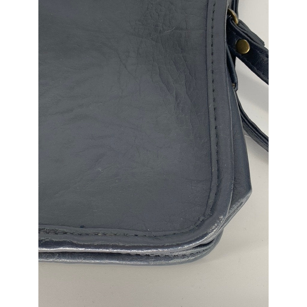 UNBRANDED Women's Dark Navy Faux-Leather Flap Crossbody Bag SZ OS