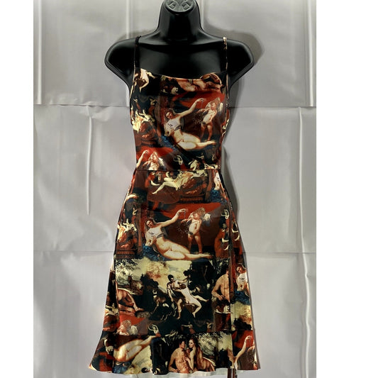 UNBRANDED Women's Multi Renaissance Straight-Neck Ruffle Ruched Mini Dress SZ M