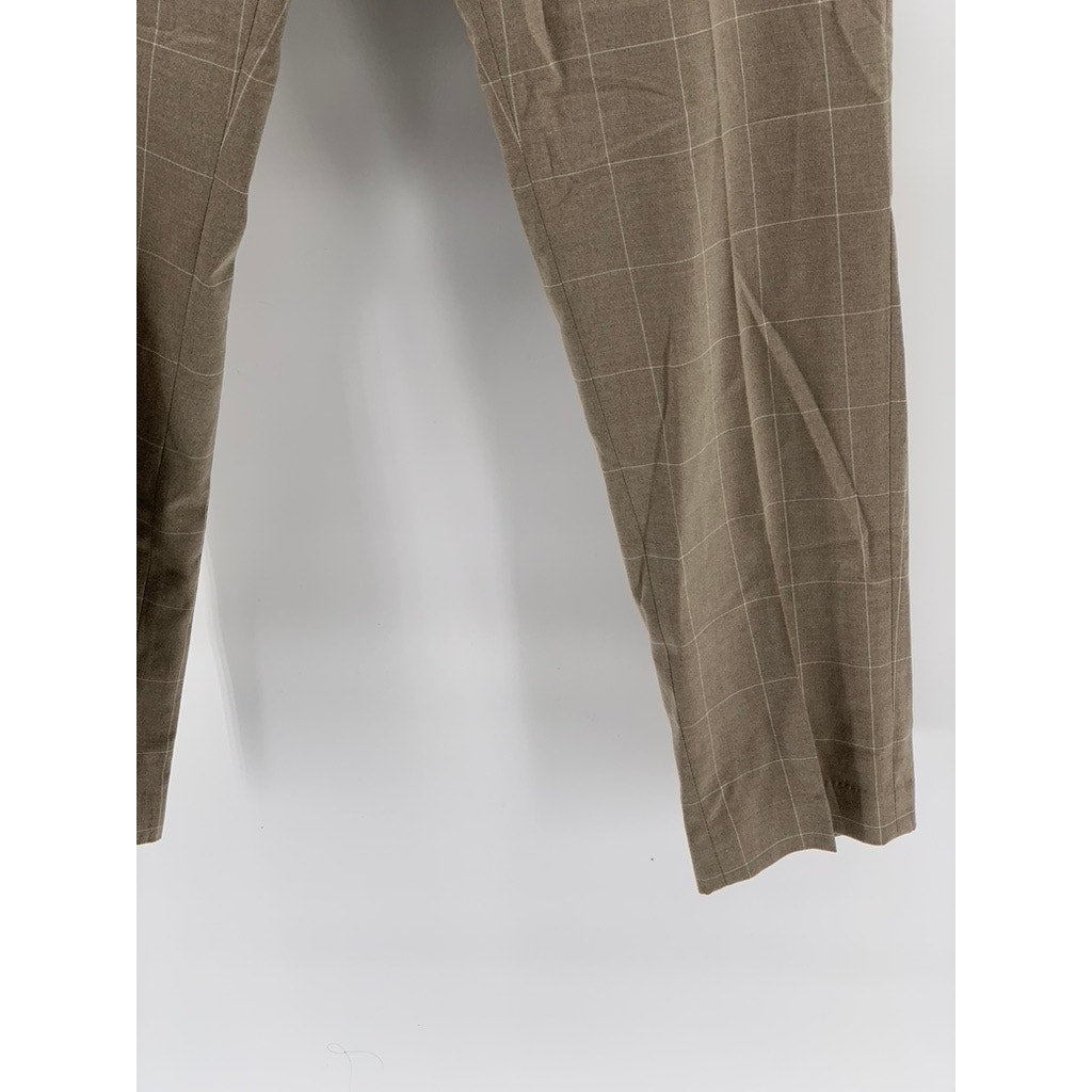 H&M Men's Tan Windowpane Grid Slim-Fit Pants SZ 34