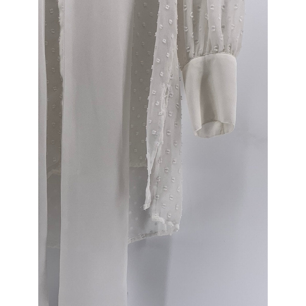 ADRIANNA PAPELL Women's White Textured Dot Long Sleeve Top SZ XS