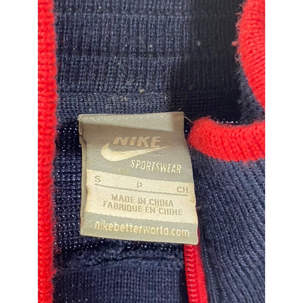 NIKE Men's Vintage Navy/Red Textured Wool Blend Stand-Collar Zip-Up Sweater SZ S